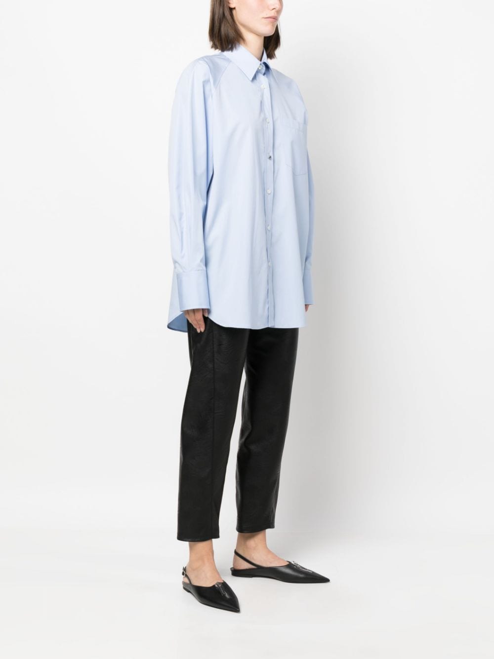 Shop Stella Mccartney Oversized Long-sleeve Cotton Shirt In Blue