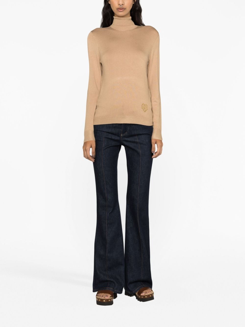 LIU JO logo-embellished roll-neck jumper - Beige