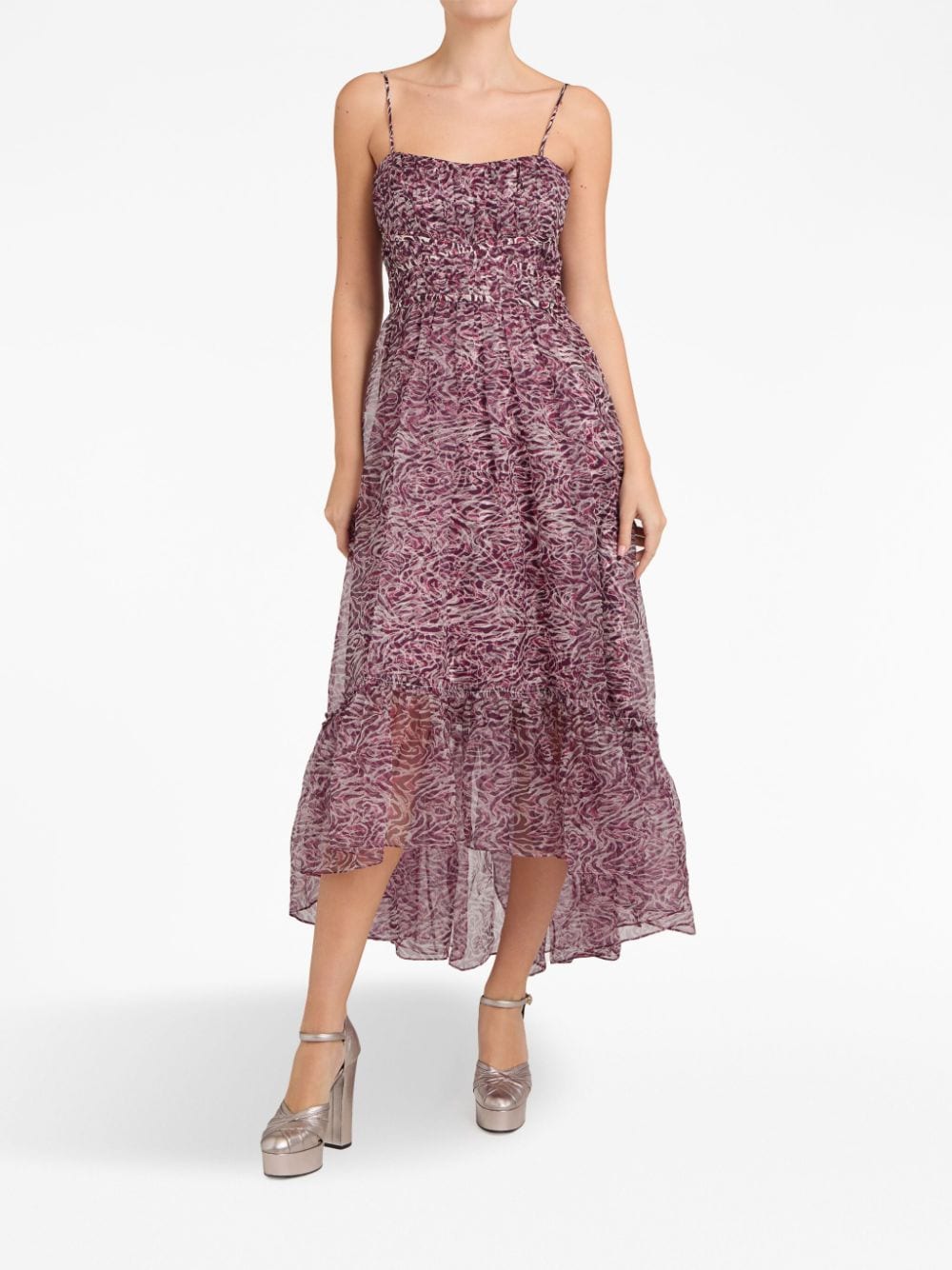 Shop Cinq À Sept Abstract-pattern Silk Dress In Purple