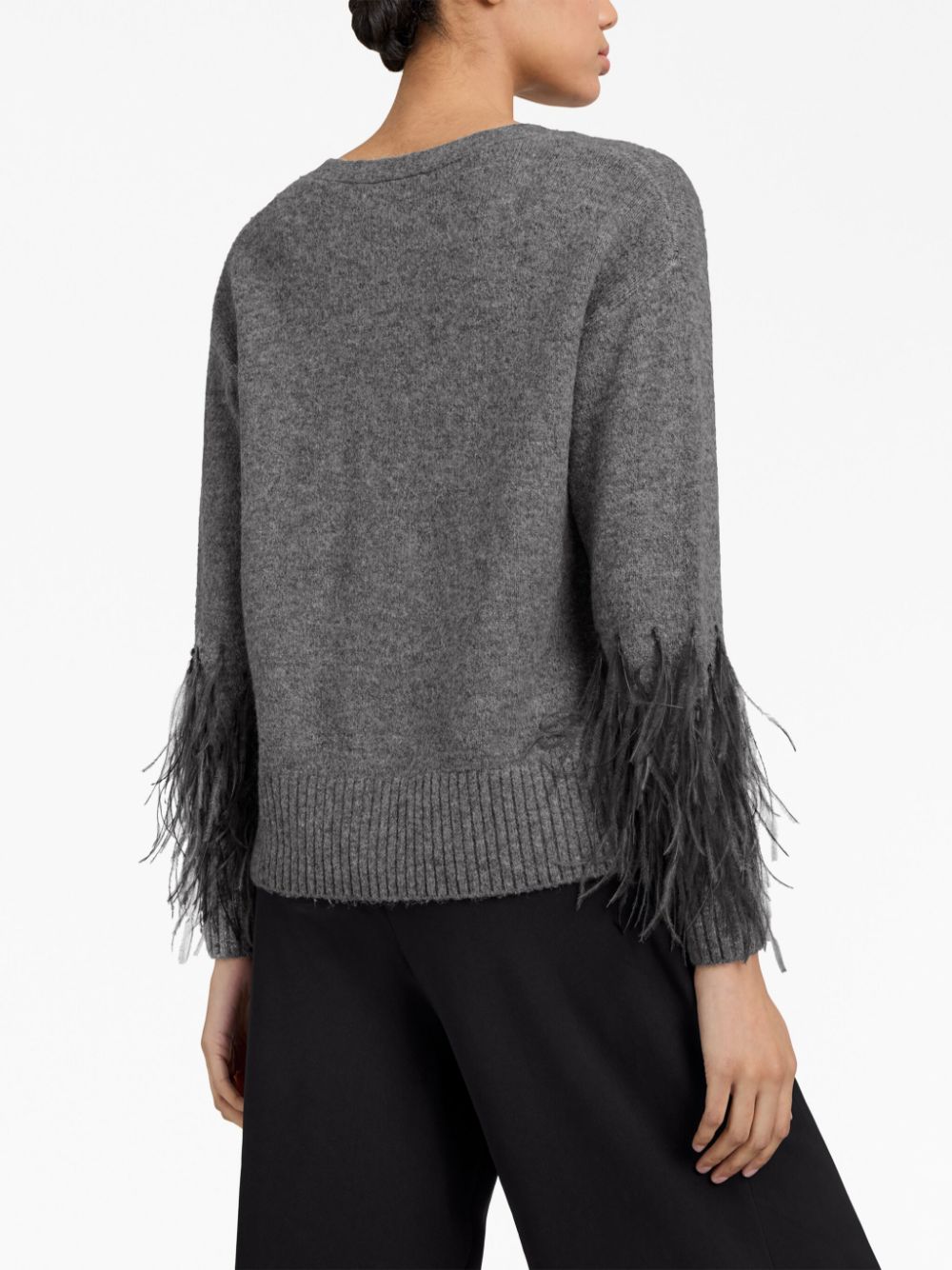 Shop Cinq À Sept Brianna Ostrich Feather-embellished Cardigan In Grey