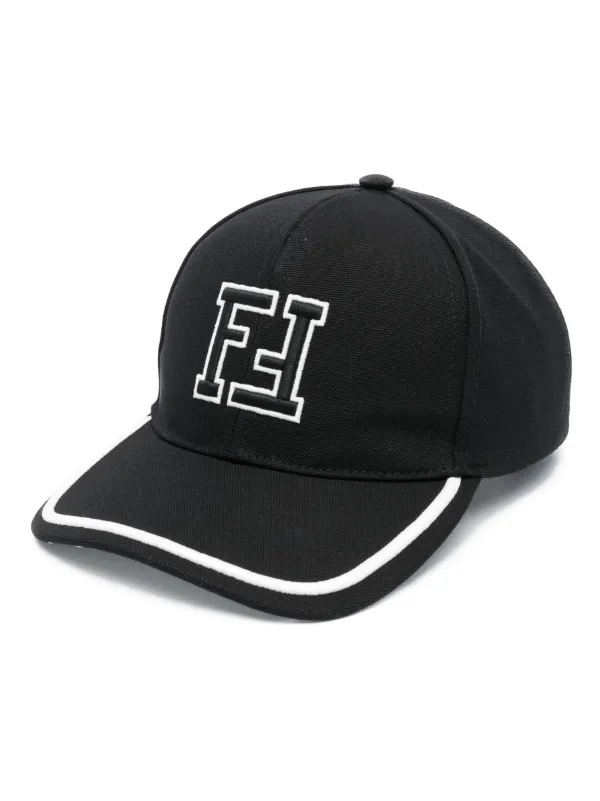 FENDI FF logo Embroidery Cotton Baseball Cap Black FARFETCH IE