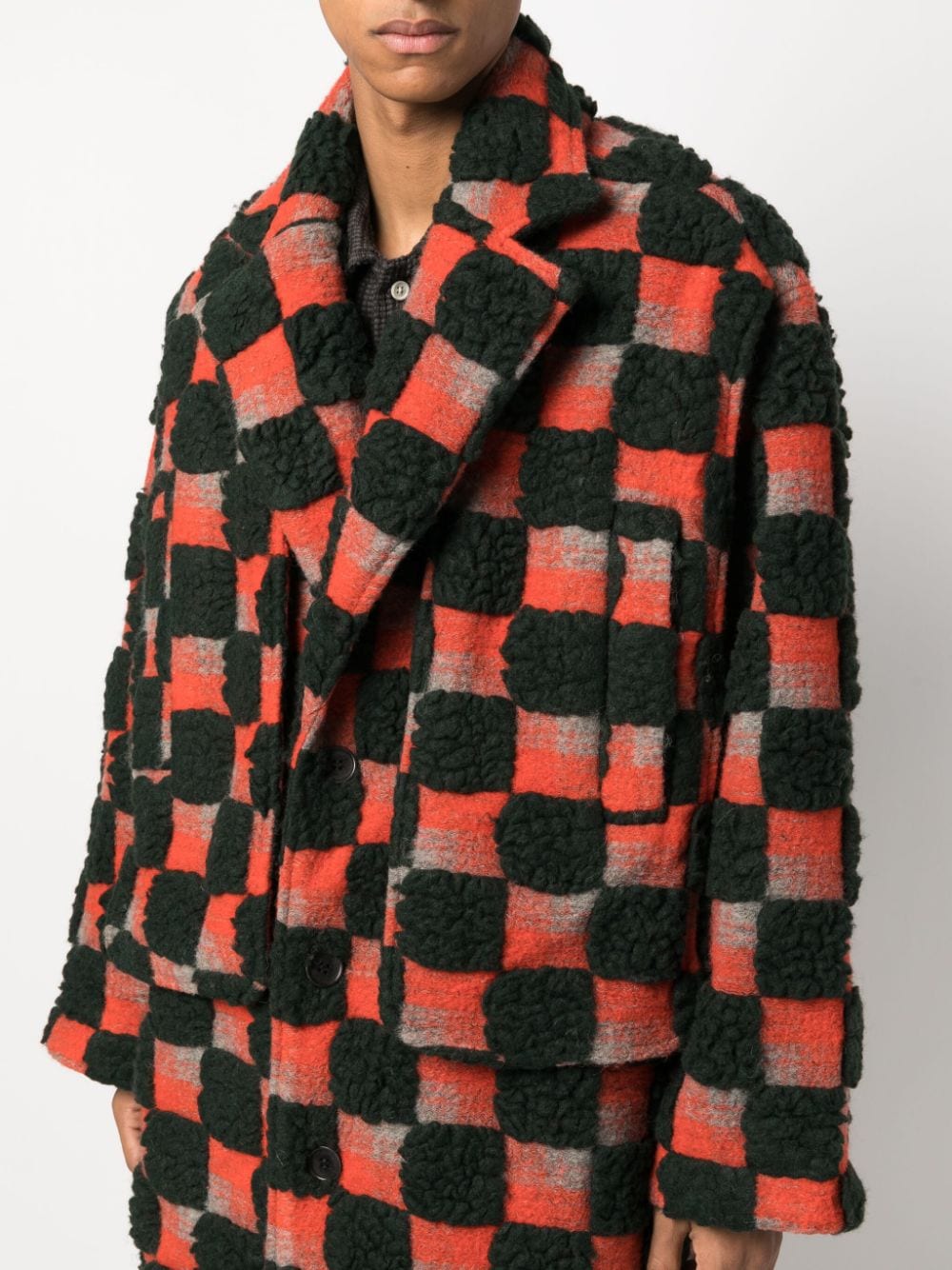 Shop Henrik Vibskov Check-pattern Single-breasted Coat In 绿色