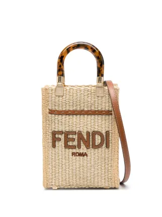 FENDI Mini Sunshine Raffia Tote Bag Neutrals FARFETCH IE