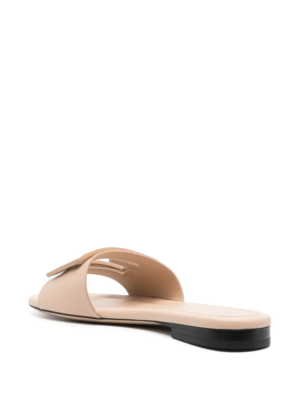 Shop Fendi Ff Logo-patch Leather Slides In Neutrals