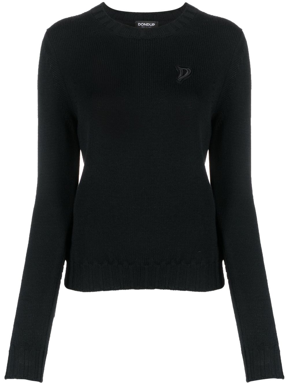 Dondup Logo-patch Round-neck Jumper In Black