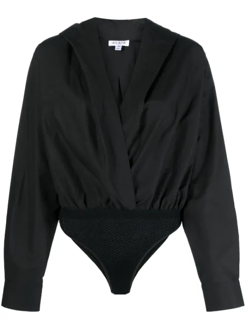 Alaïa wrap-design hooded bodysuit 