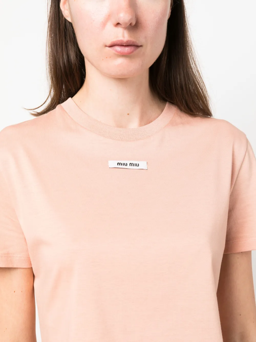 Miu Miu logo-patch short-sleeve T-shirt - Farfetch