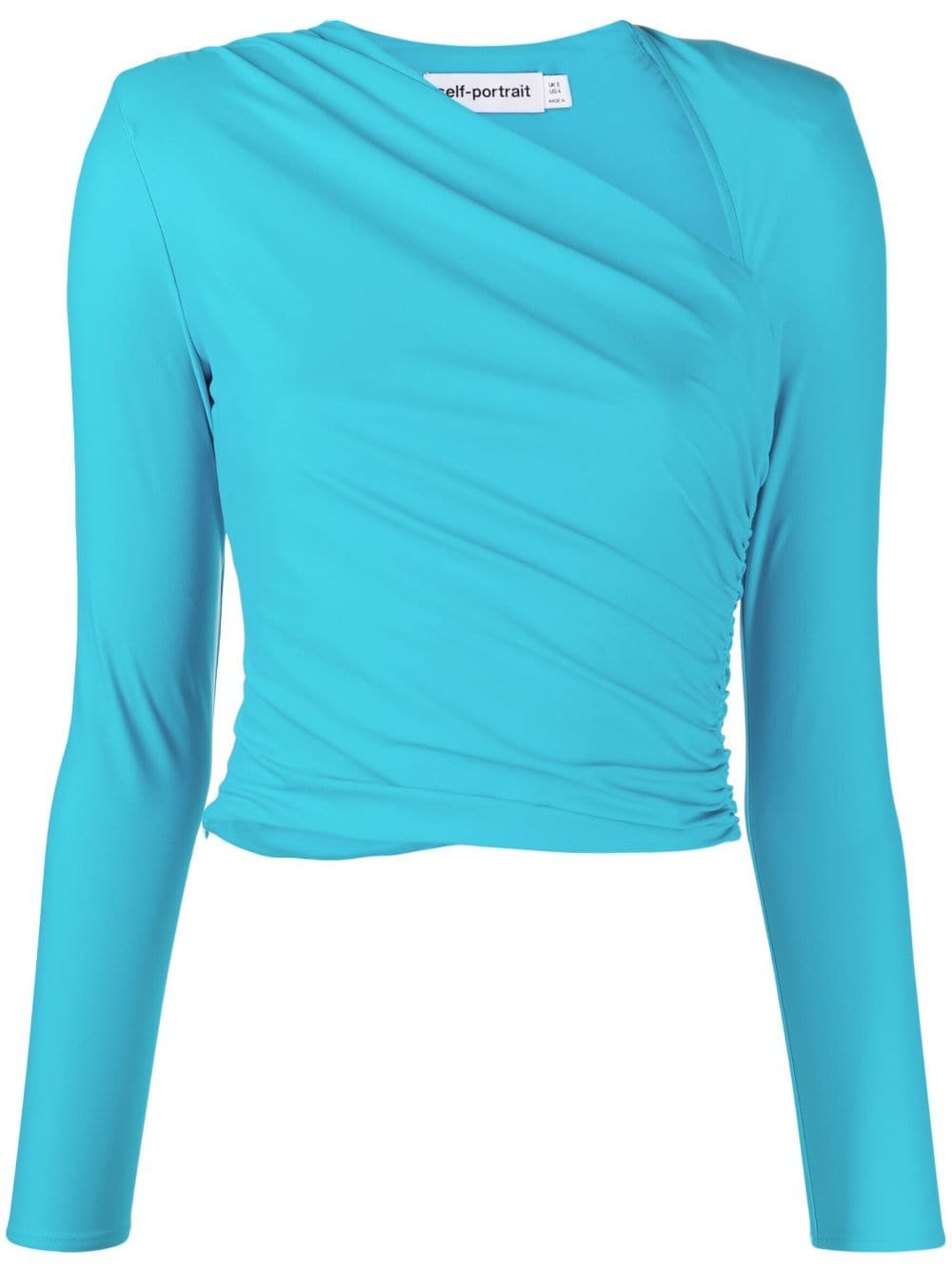 Self-Portrait ruched jersey cropped top - Blue