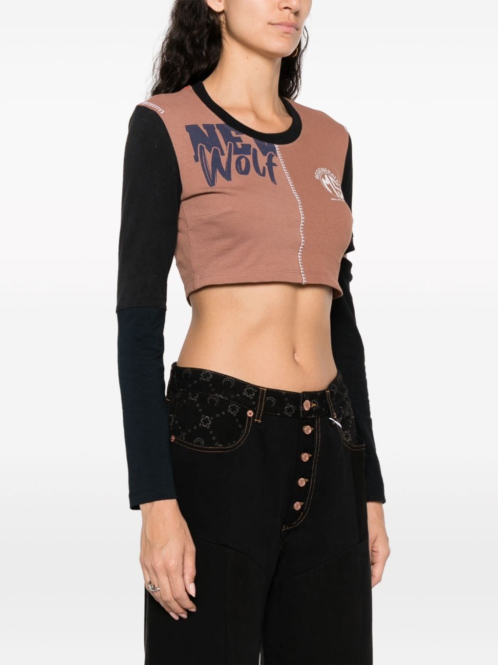 Shop Marine Serre Regenerated Patchwork Cropped Top In Brown