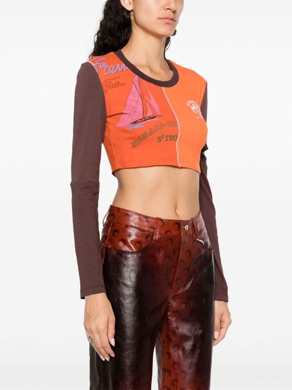 Marine Serre Regenerated graphic-print patchwork trousers - Orange