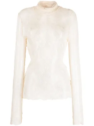 SIEDRES floral lace long sleeve Top Farfetch