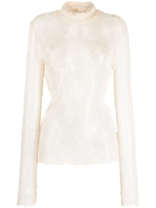 SIEDRES floral lace long sleeve Top Farfetch
