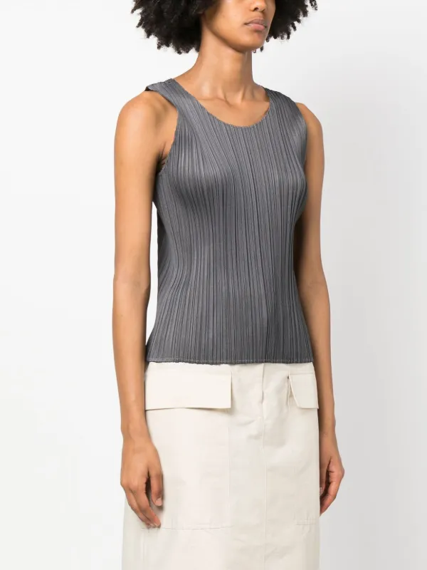 Pleats Please Issey Miyake round-neck Textured Sleeveless Top