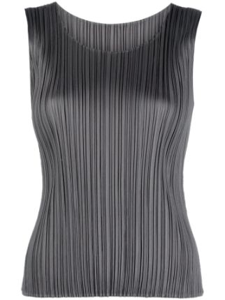 Pleats Please Issey Miyake round-neck Textured Sleeveless Top