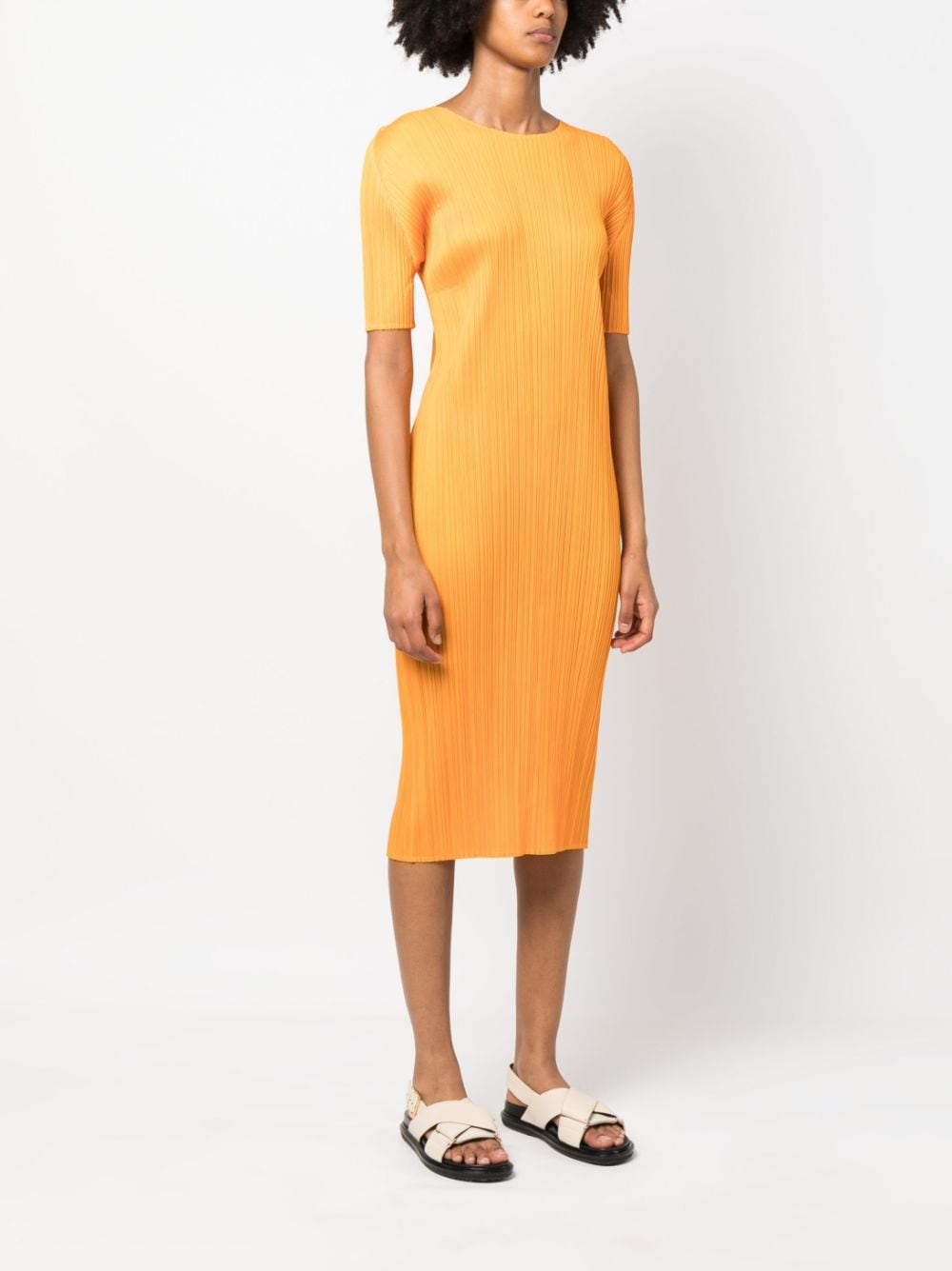 Shop Issey Miyake Monthly Colours May Plissé Midi Dress In Orange