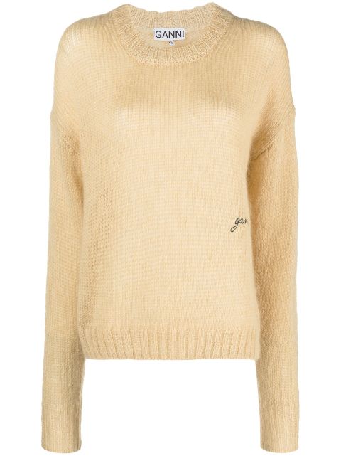 GANNI logo-embroidered knitted jumper Women