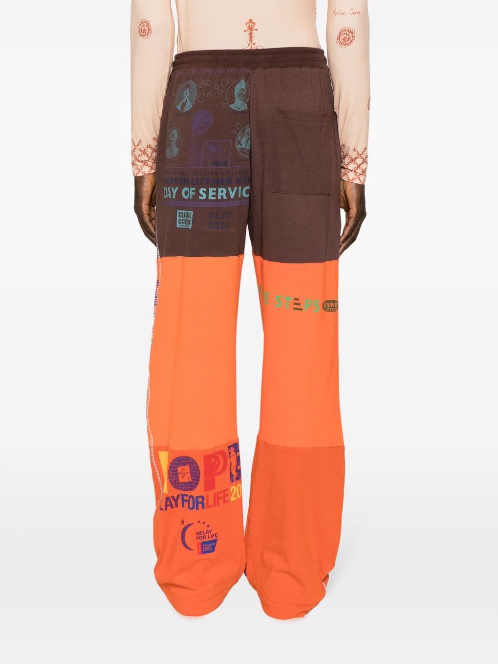 Shop Marine Serre Regenerated T-shirt Patchwork Trousers In Orange