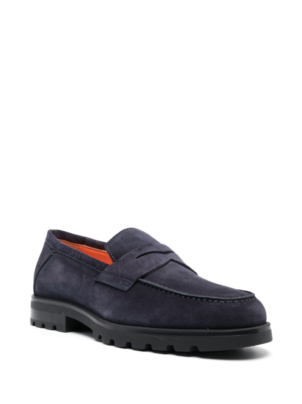 Shop Santoni Rock Penny-slot Suede Loafers In Blue