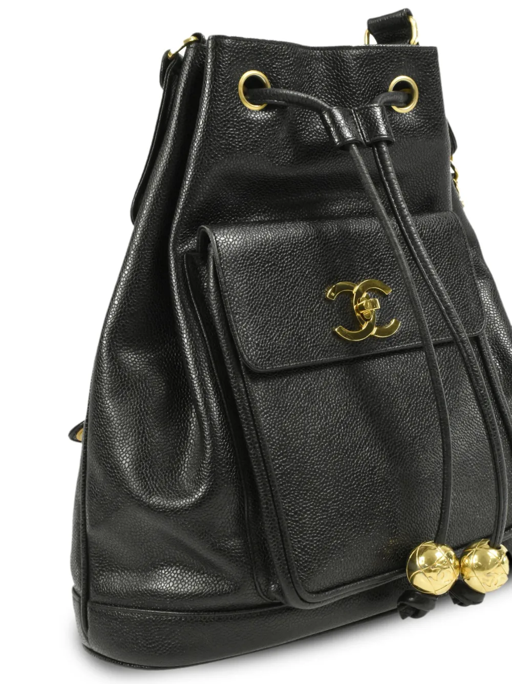 CHANEL Pre-Owned - 1995 drawstring bucket bag - women - Caviar Leather - One Size - Black 2