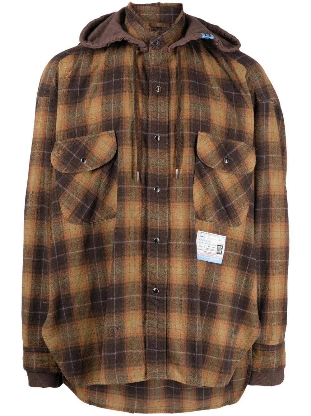 Miharayasuhiro Plaid-check Cotton Hooded Shirt In Brown
