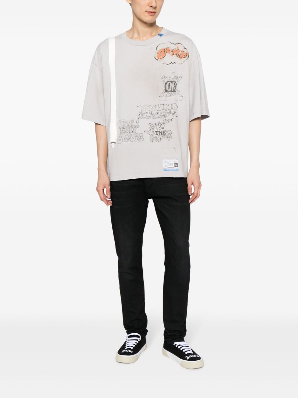 Shop Miharayasuhiro Suspender Graphic-print Cotton T-shirt In Grey