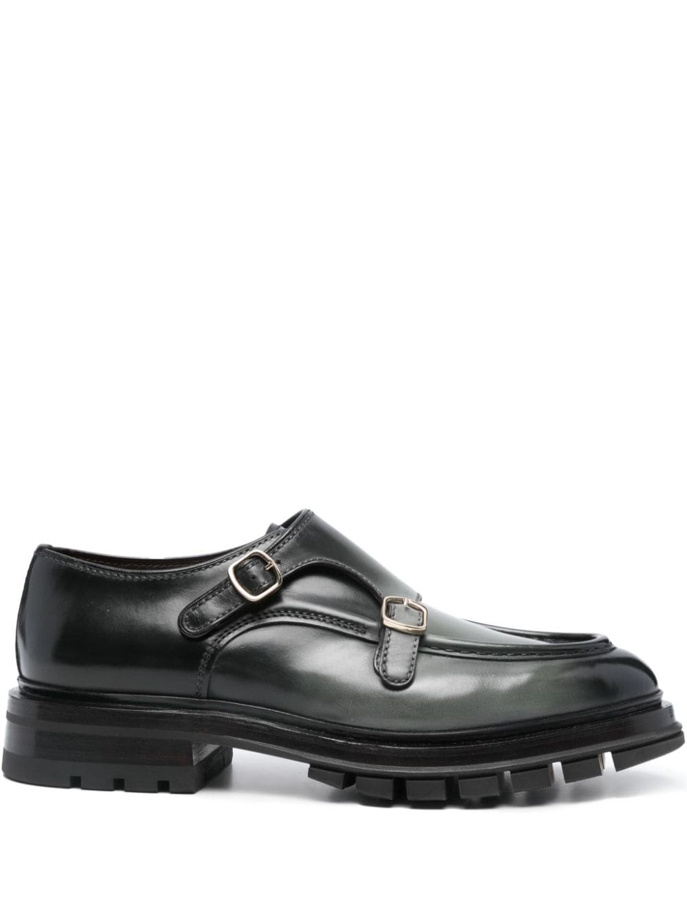 Santoni Double-buckle Leather Loafers In Green