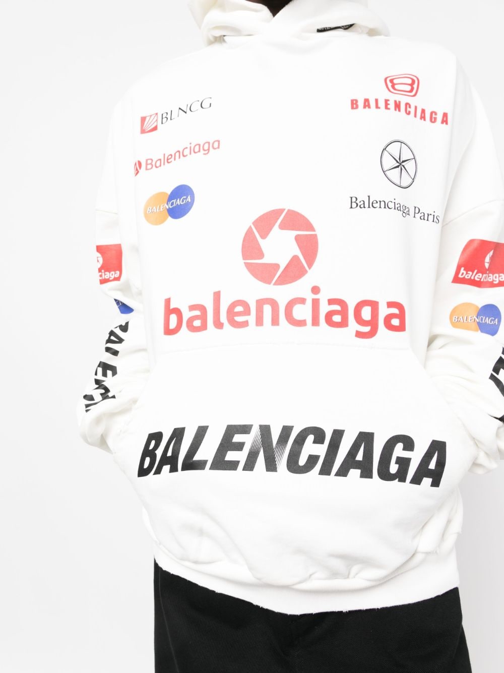 Shop Balenciaga Top League Hoodie In White