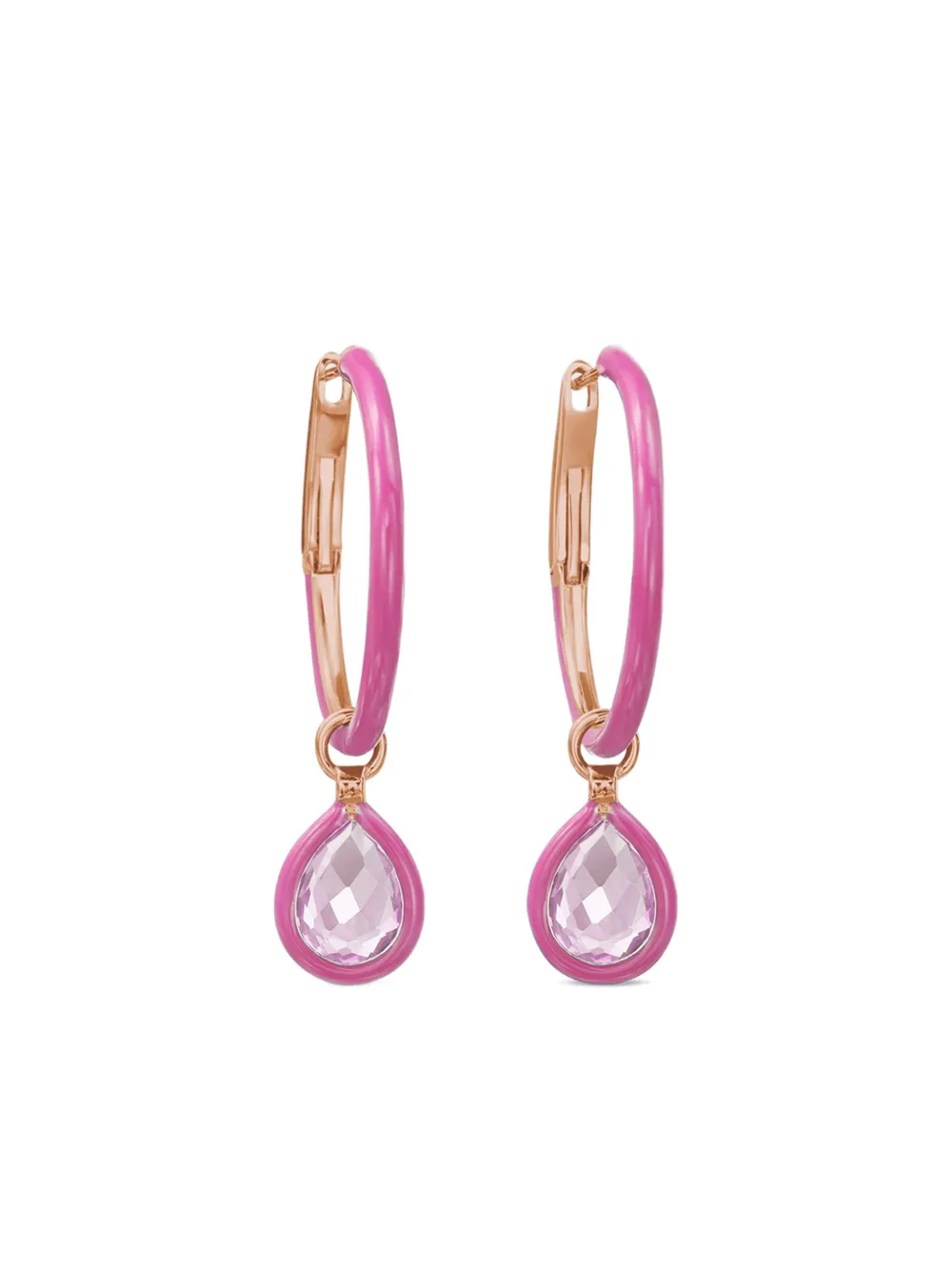 Nina Runsdorf rose quartz enamel hoop earrings - Rosa