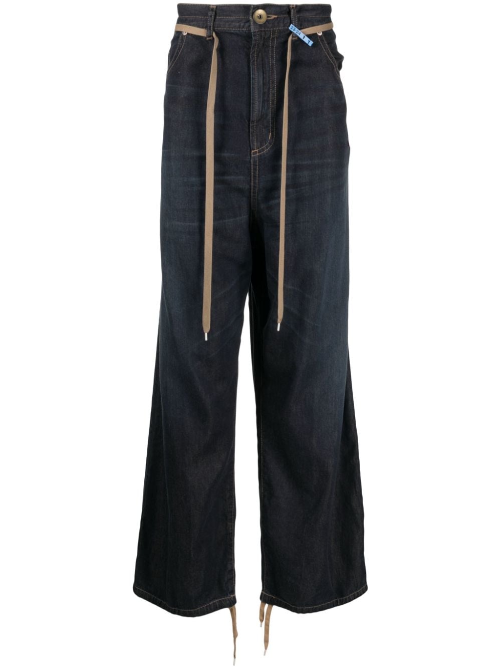 Miharayasuhiro Logo-patch Belted-waist Jeans In Blue