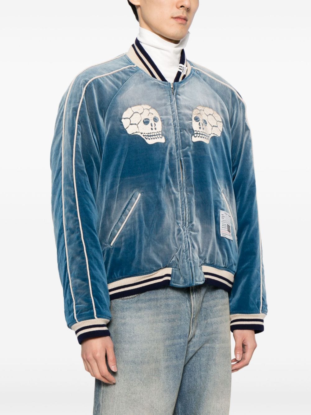 Shop Miharayasuhiro Souvenir Velvet Bomber Jacket In Blue