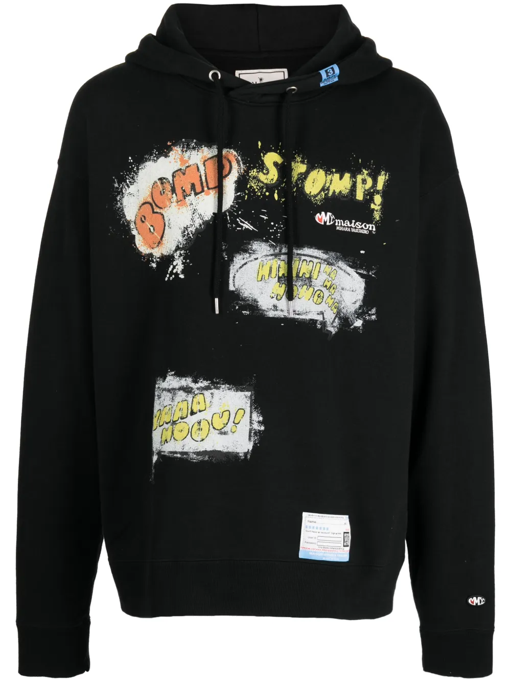 Miharayasuhiro Words Balloon Printed Cotton Hoodie In Black