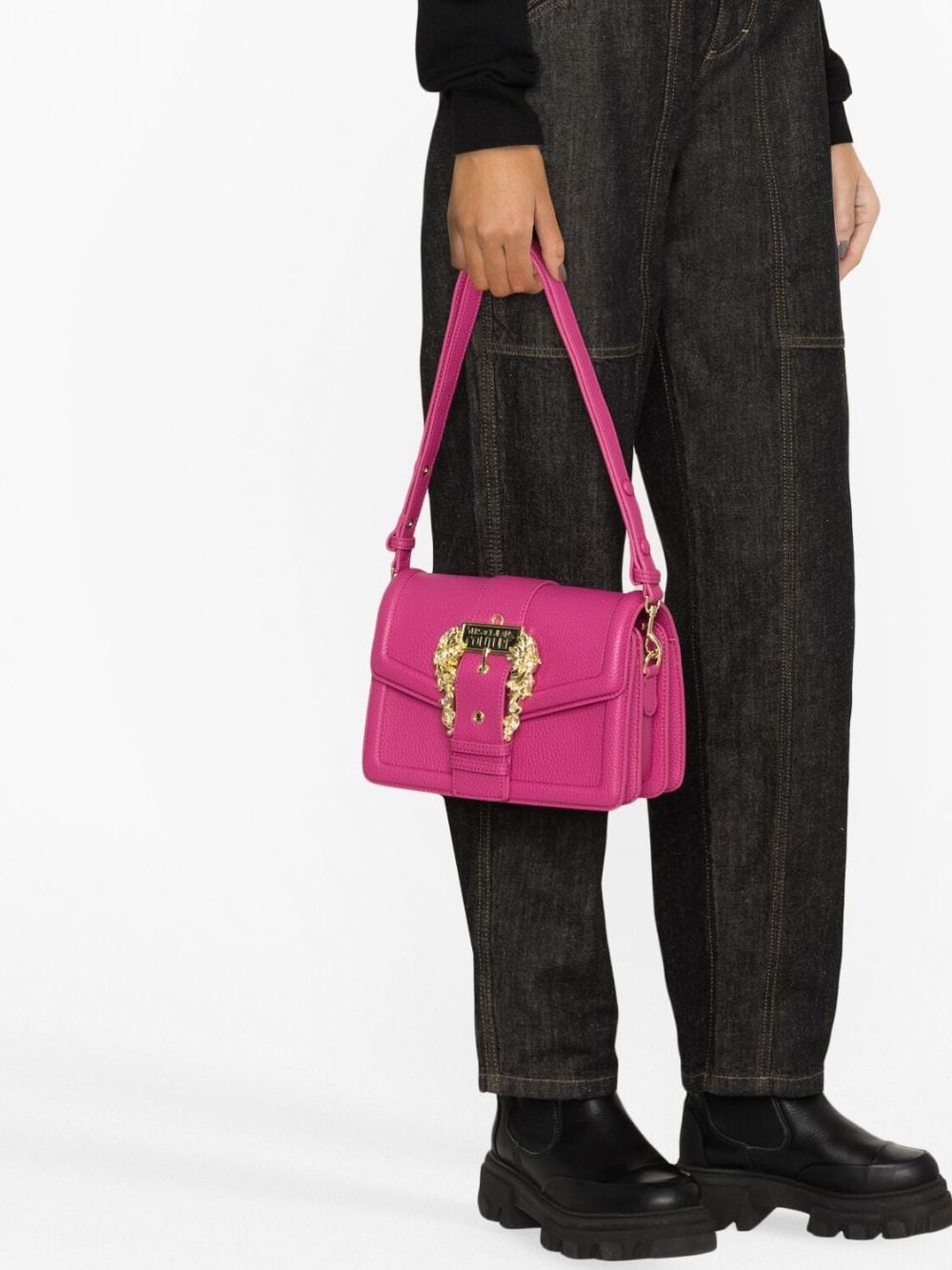 Shop Versace Jeans Couture Baroque-buckle Crossbody Bag In Pink