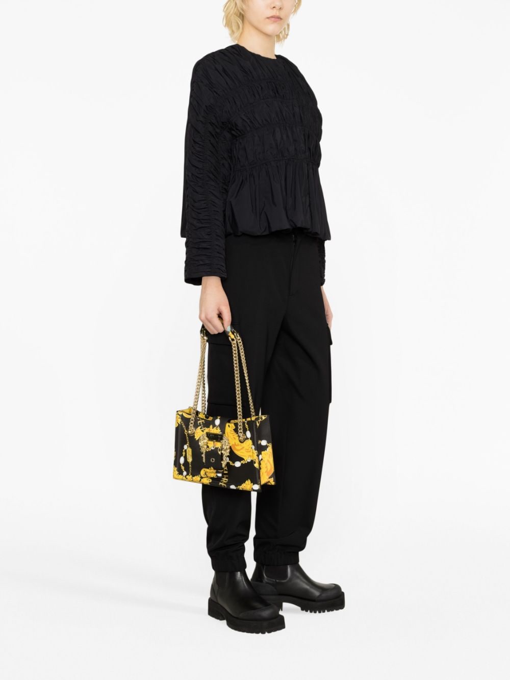 Versace Jeans Couture baroque-print chain-link shoulder bag - Zwart