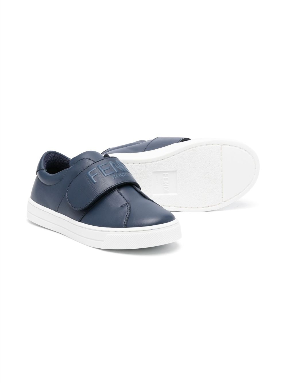 Shop Fendi Touch-strap Leather Sneakers In Blue