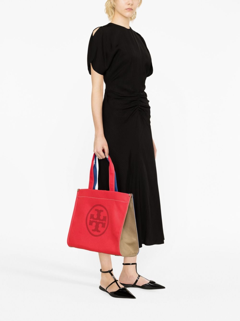 Shop Tory Burch Ella Colour-block Tote Bag In Red