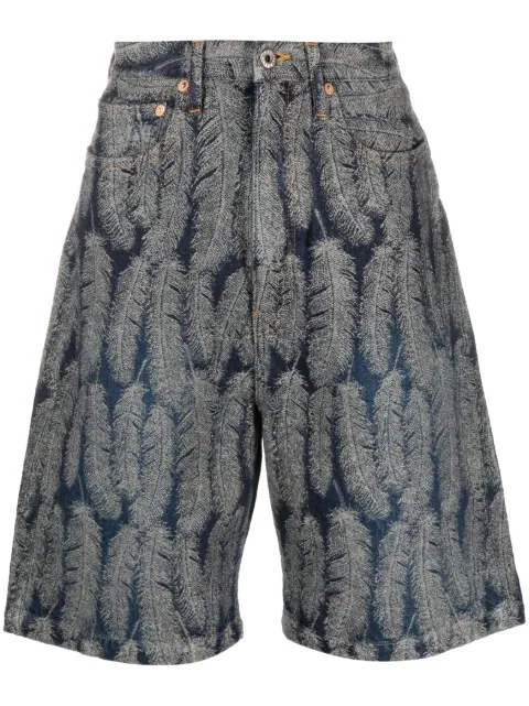 Kapital - feather-jacquard denim shorts