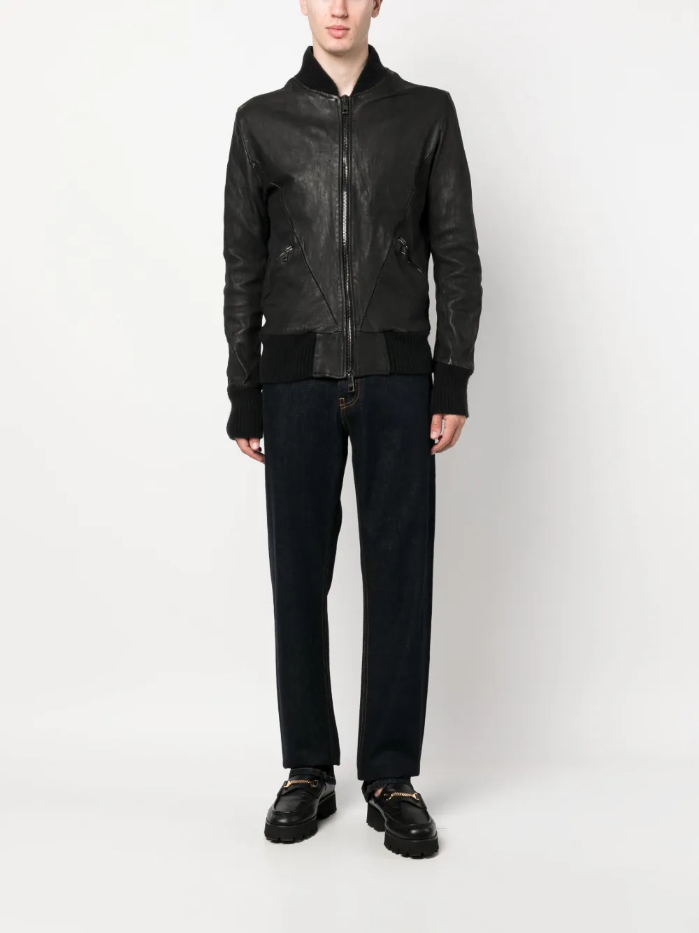 Giorgio Brato band-collar leather jacket - Zwart