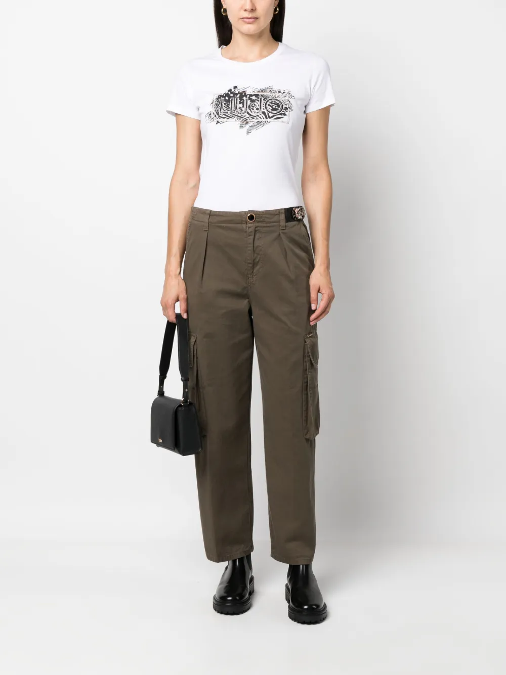 LIU JO floral-embellished cotton cargo trousers - Bruin