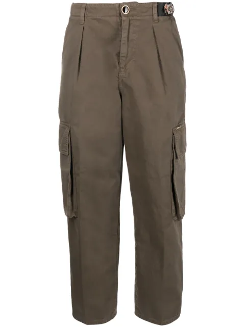 LIU JO floral-embellished cotton cargo trousers