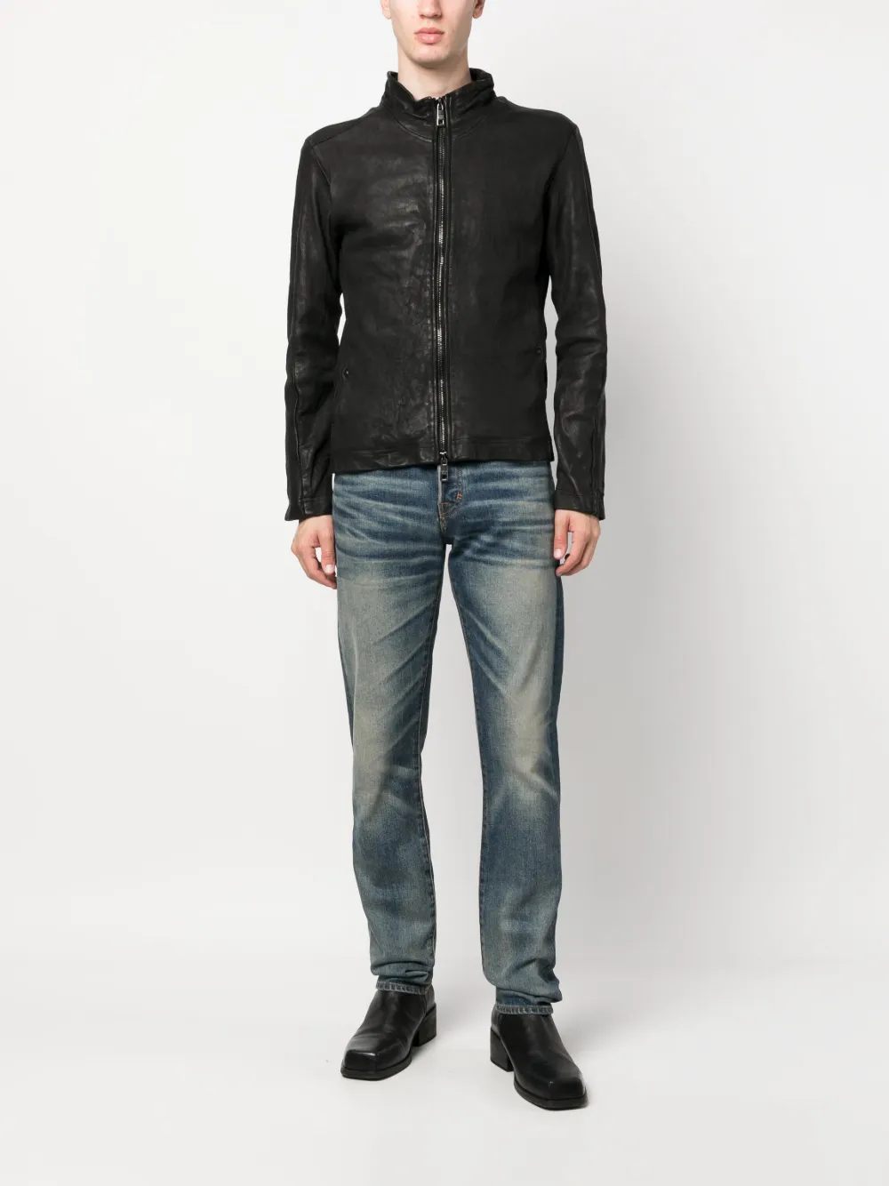 Giorgio Brato high-neck leather jacket - Zwart