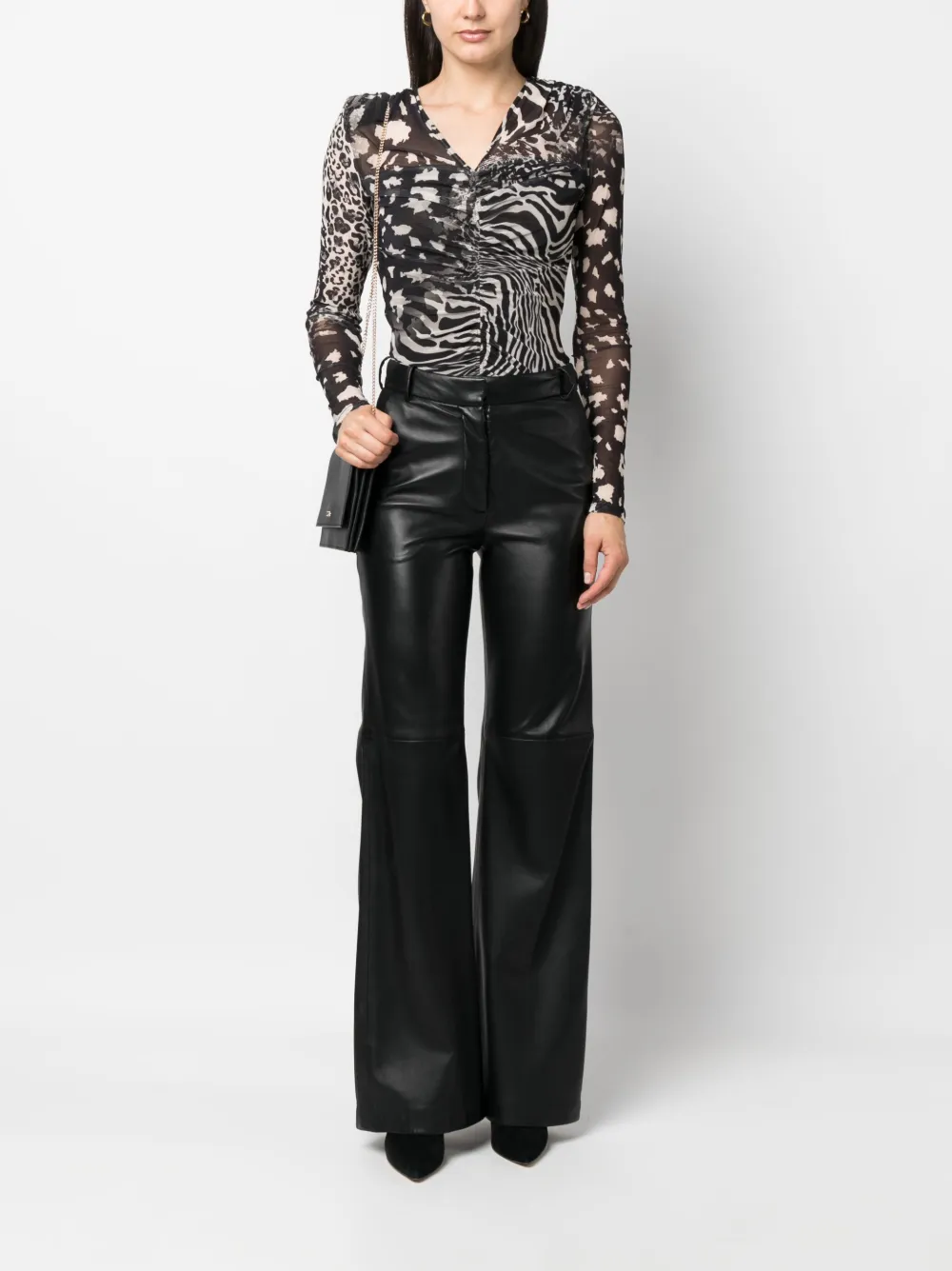 LIU JO animal-print ruched jersey top - Zwart