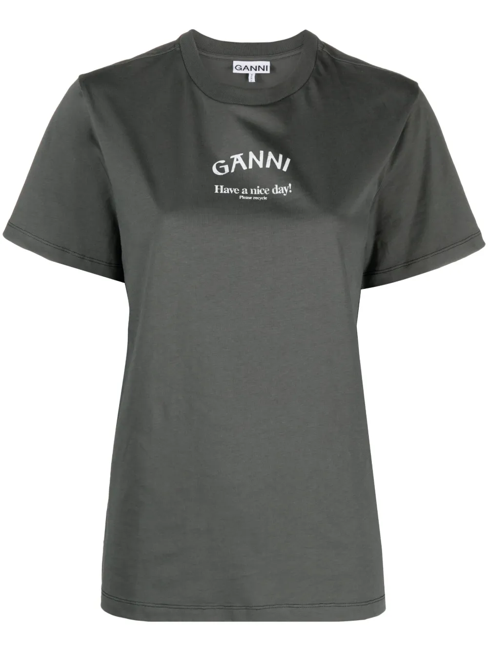 Shop Ganni Logo-print Organic-cotton T-shirt In Grey