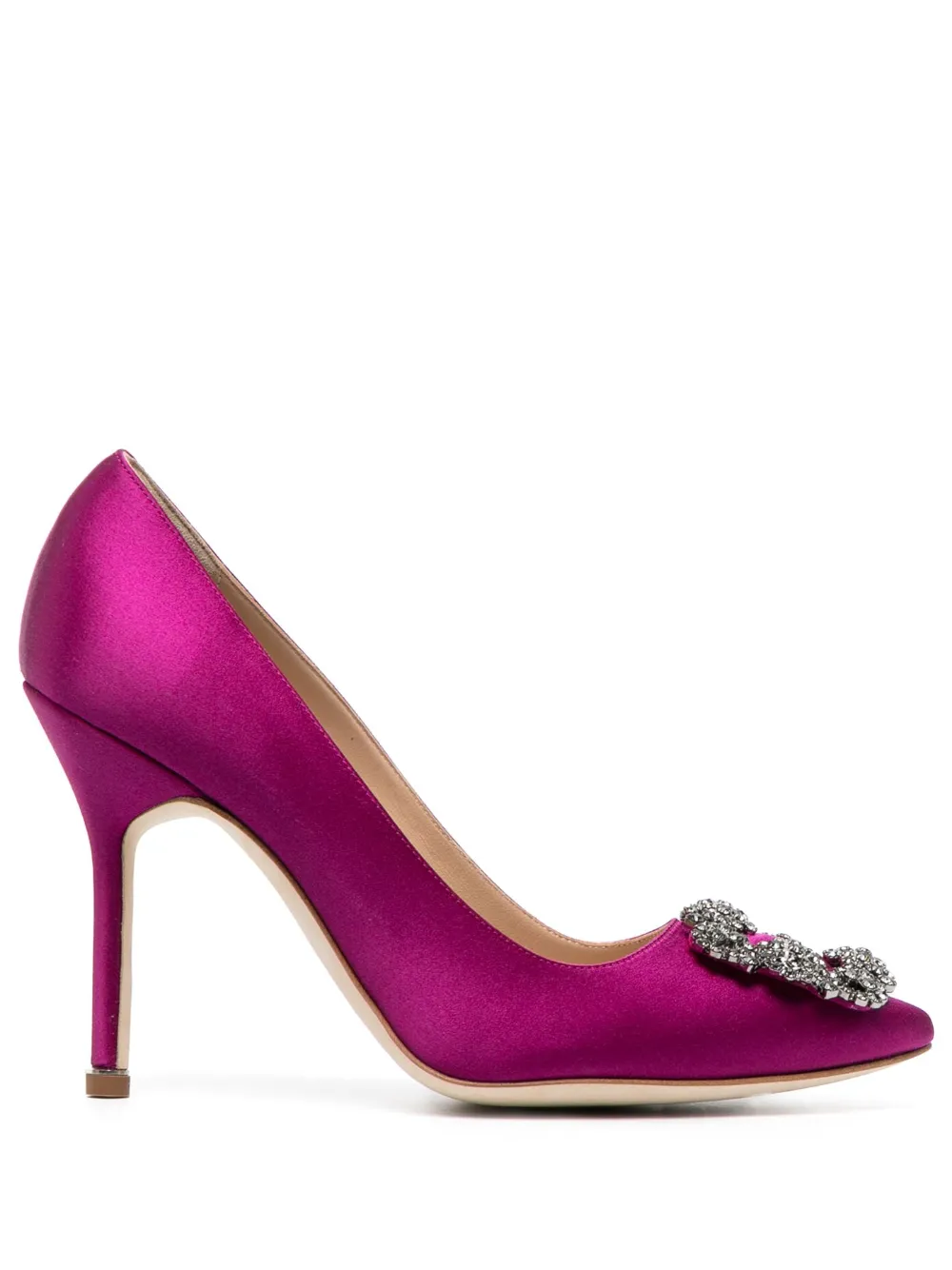 Manolo Blahnik Hangisi 105mm crystal-buckle satin pumps - Purple