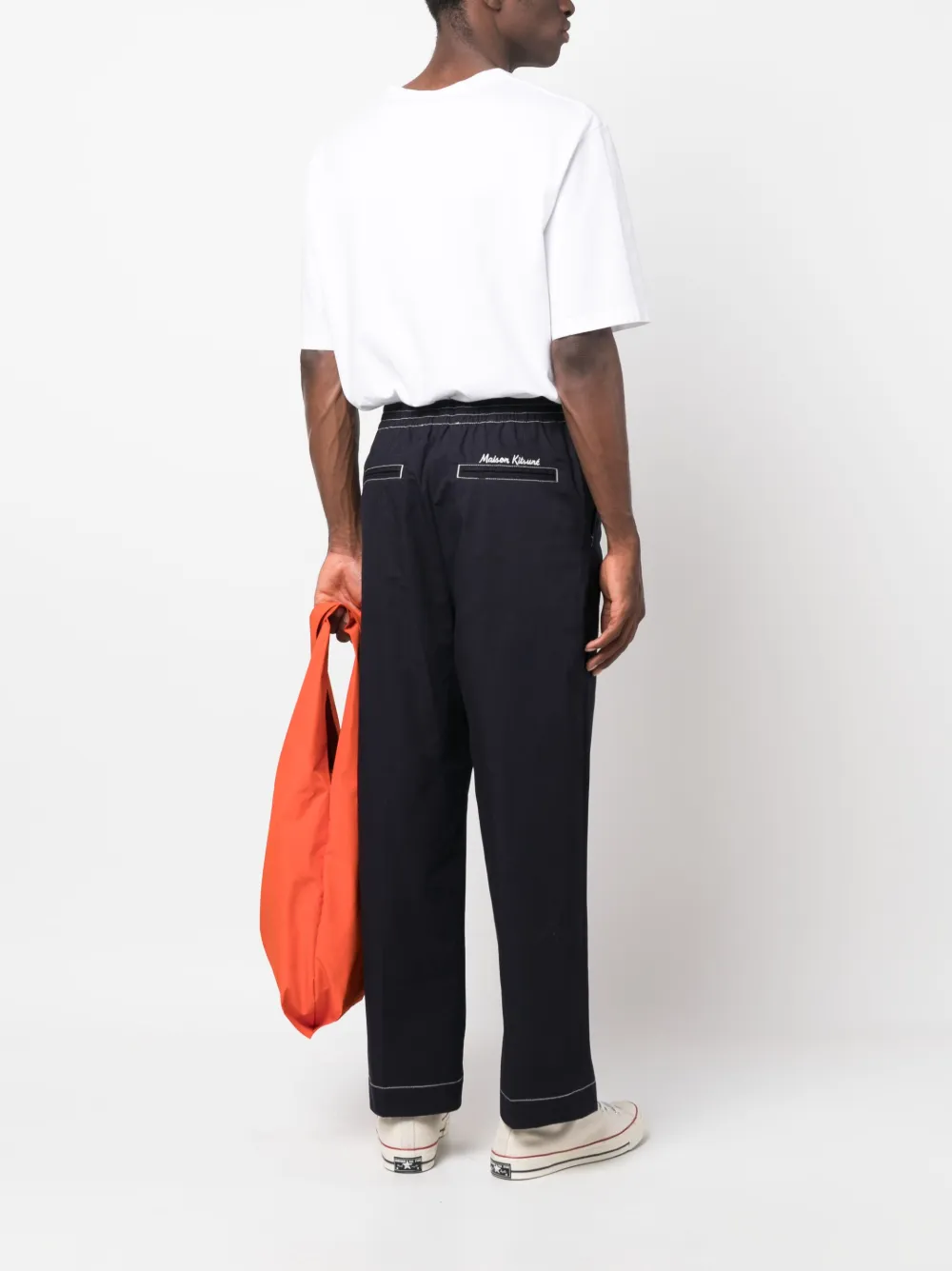Maison Kitsuné x Olympia Le-Tan straight-leg cotton trousers - Blauw