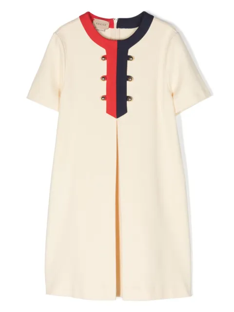 Gucci Kids فستان بكسرات مربعة وأطراف ويب