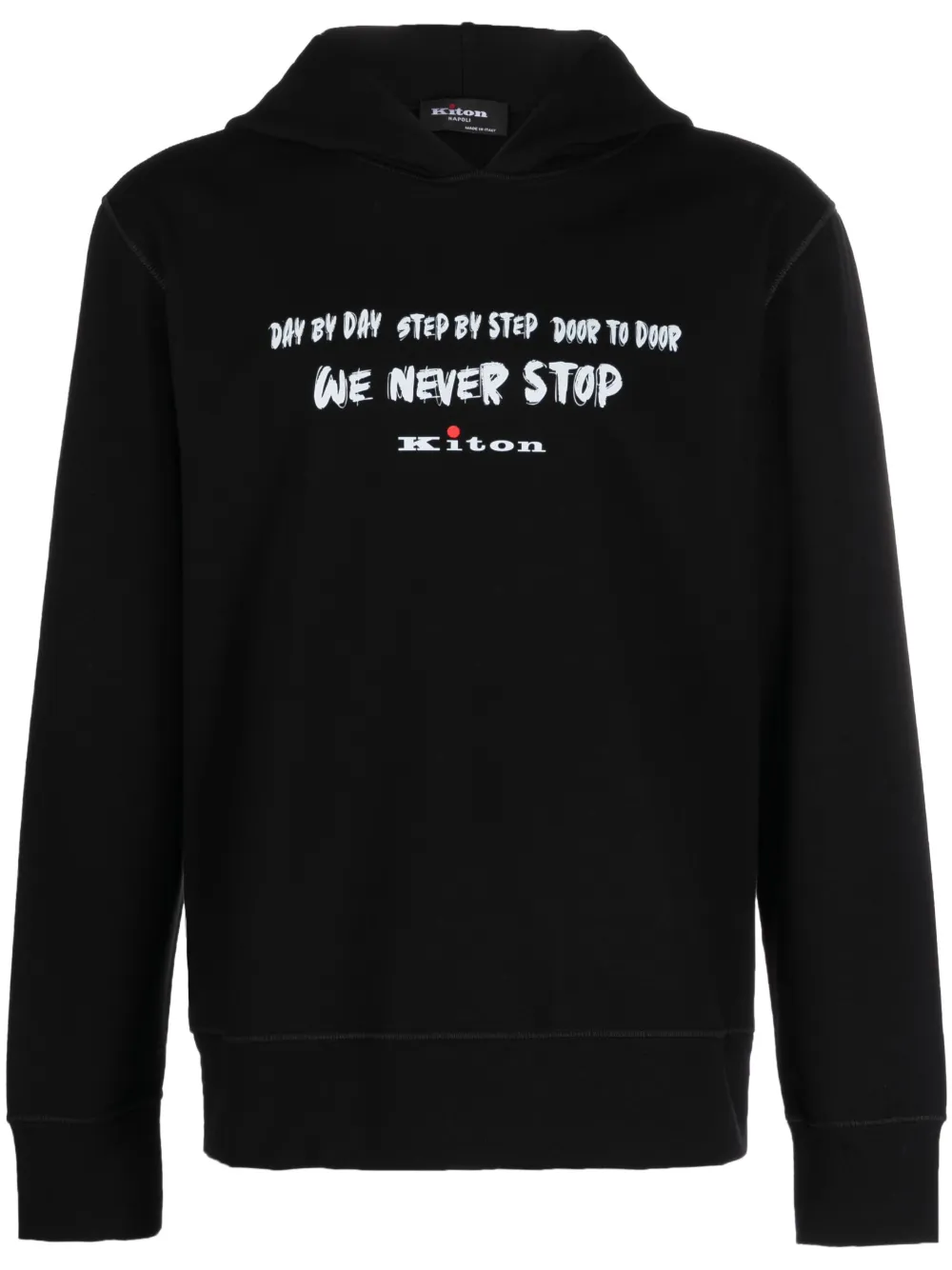 Kiton slogan-print cotton hoodie | Black | Image 1