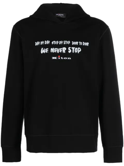 Kiton slogan-print cotton hoodie