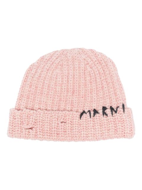 Marni logo-embroidered ribbed beanie Men