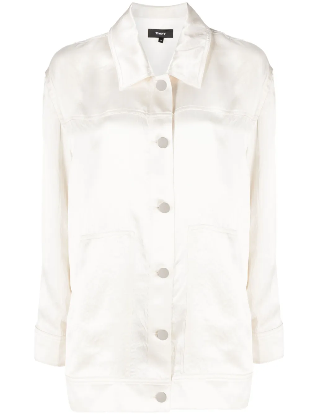 Theory Crinkled-finish Button-up Jacket In Nude