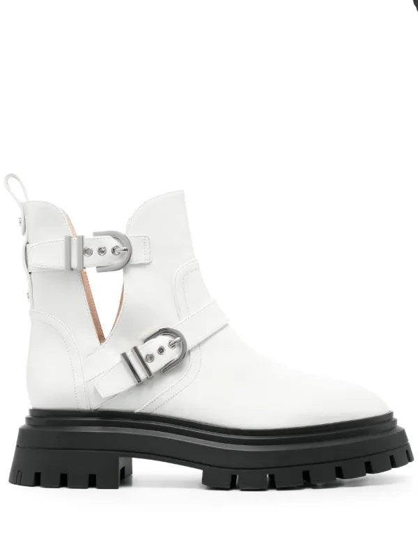 Stuart Weitzman Maverick Bedford Bucked Leather Boots in White